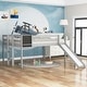 preview thumbnail 1 of 12, Modern and Playful Design Wood Loft Bed with Slide, Ladder and Chalkboard, Full size, Grey