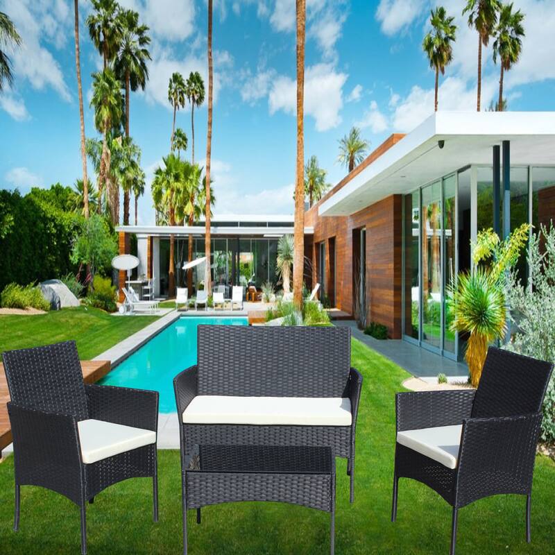 4 PC Rattan Patio Furniture Set