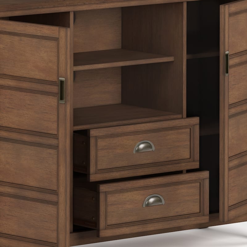 WYNDENHALL Portland SOLID WOOD 54 inch Wide Transitional TV Media Stand For TVs up to 60 inches - 54"w x 17.5"d x 36" h