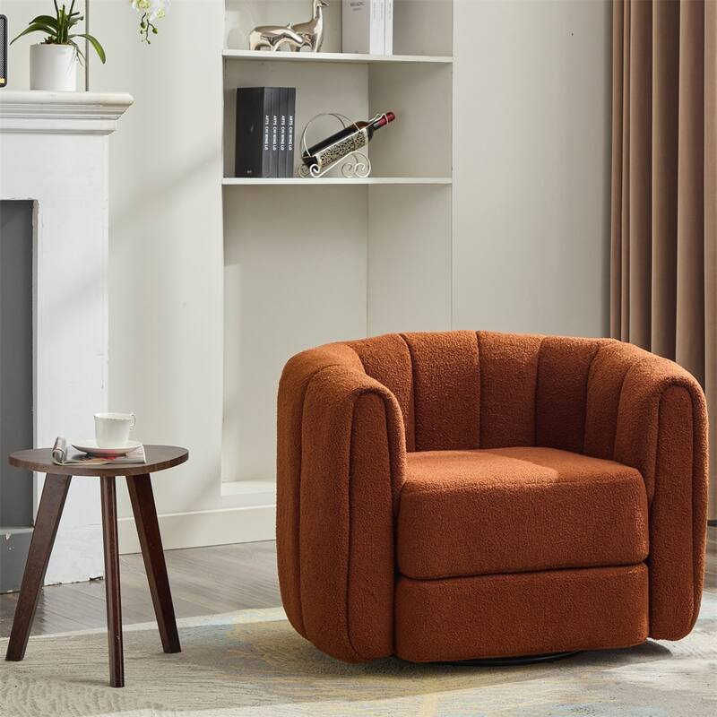 Swivel Accent Barrel Chair,Modern Round Armchairs with Upholstered - Brown