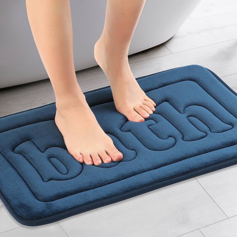 Memory Foam Bathroom Rugs, Non Skid Bottom Soft Bath Mat Water Absorbent Quick Dry Bath Carpet Rug - Dark Blue - 16" x 24"
