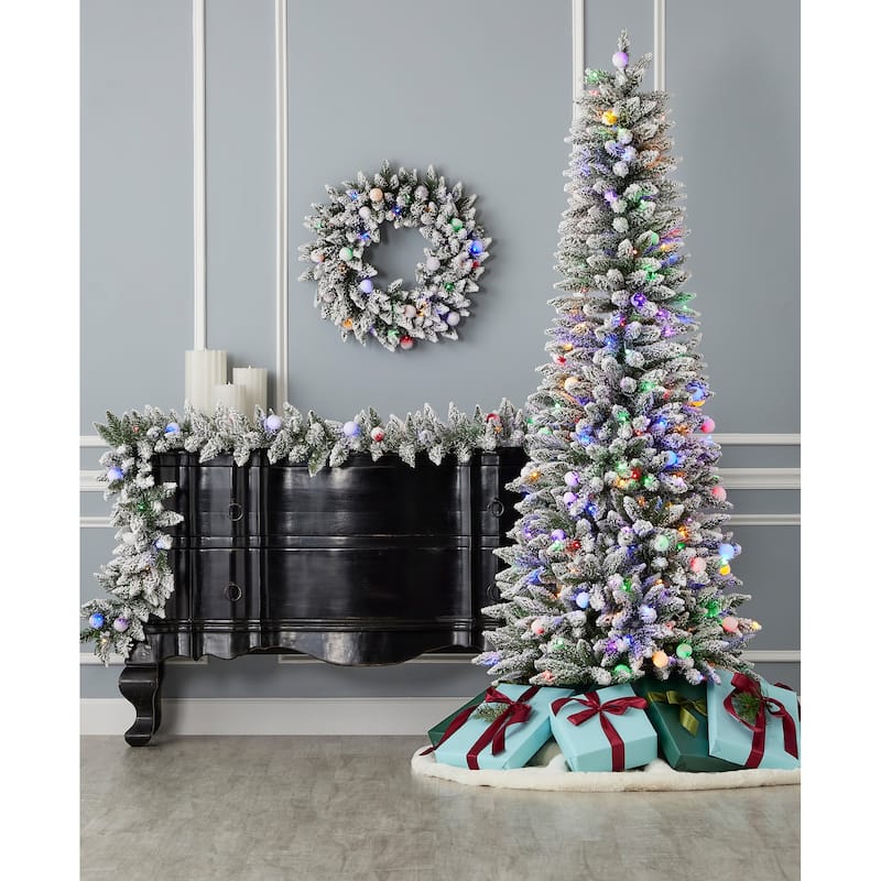 Seasonal LLC Snow Kissed Pine Flocked Pre-lit Artificial Tree - Slim Design
