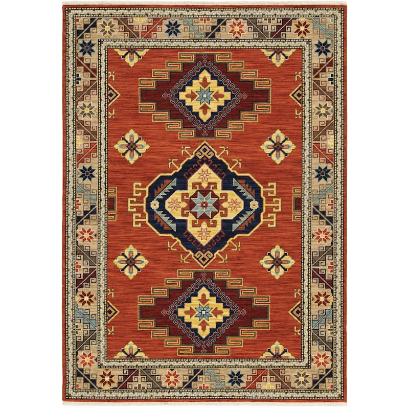 Style Haven Leander Tribal Medallion Fringed Wool Blend Area Rug - 3'3" x 5' - Rectangle