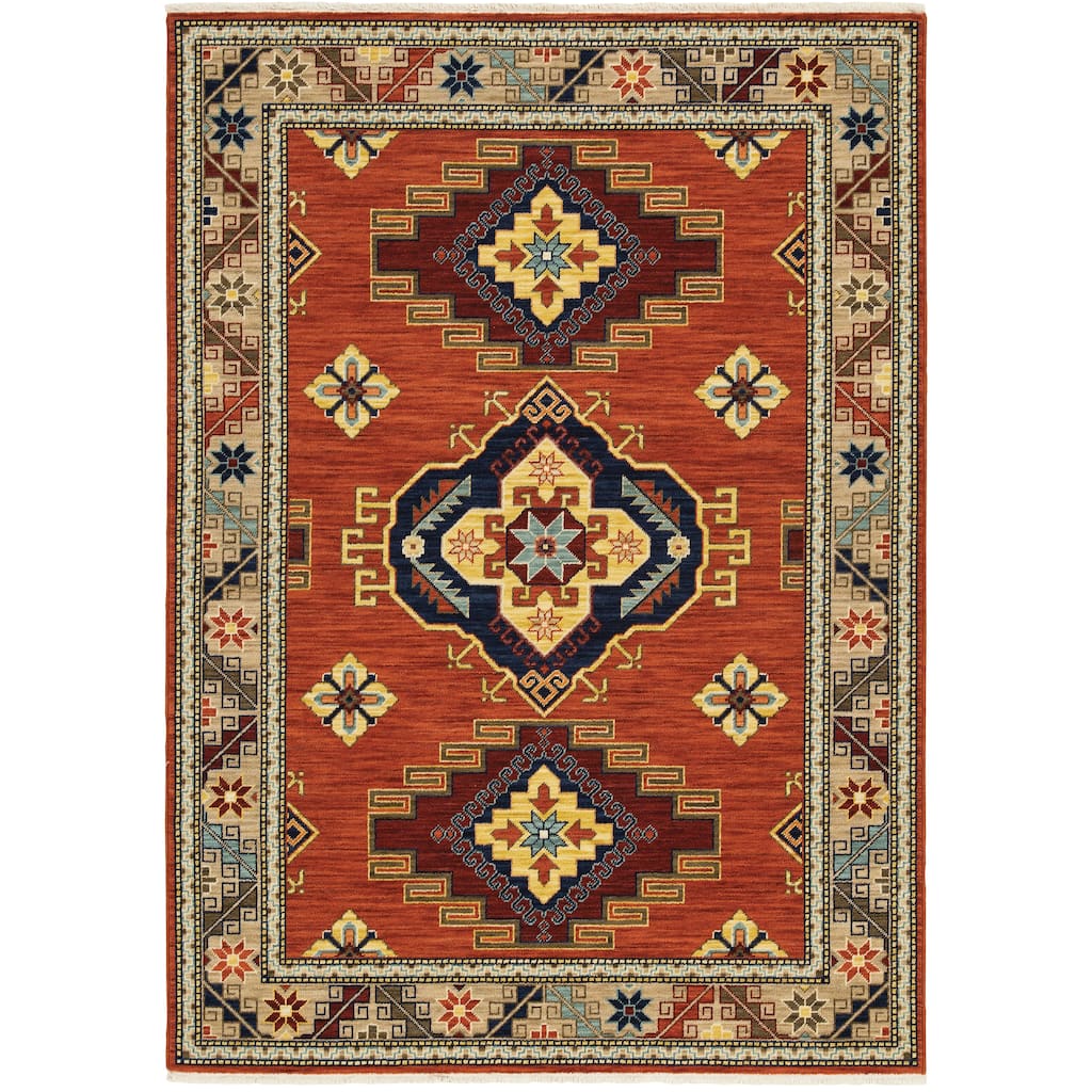 Style Haven Leander Tribal Medallion Fringed Wool Blend Area Rug