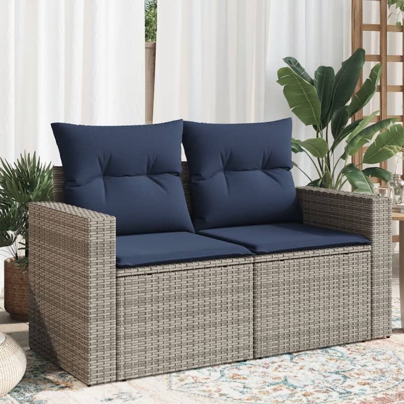 vidaXL Patio Sofa with Cushions 2-Seater Loveseat Poly Rattan Brown/Gray/Black - 51.6" x 24.4" x 27.2" - Gray without storage
