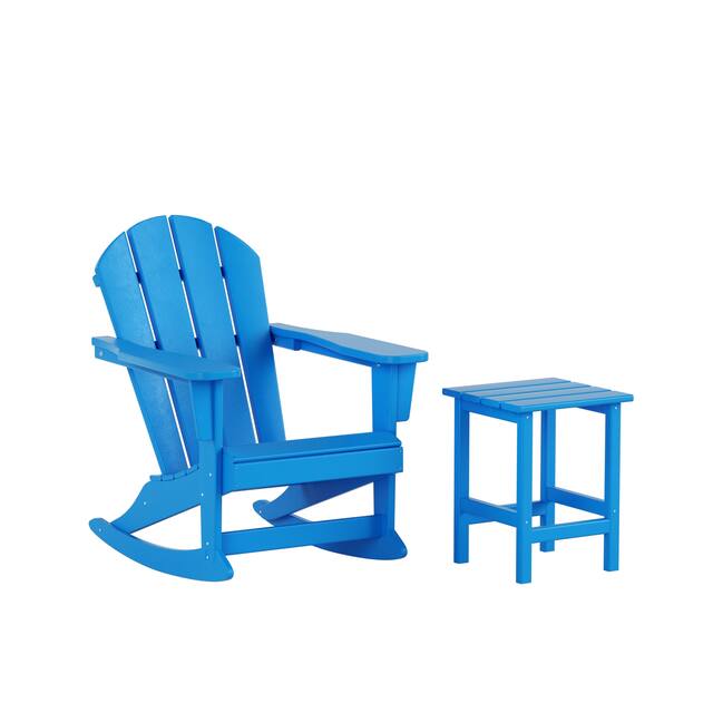Laguna Poly Rocking Adirondack Chair with Side Table - Pacific Blue