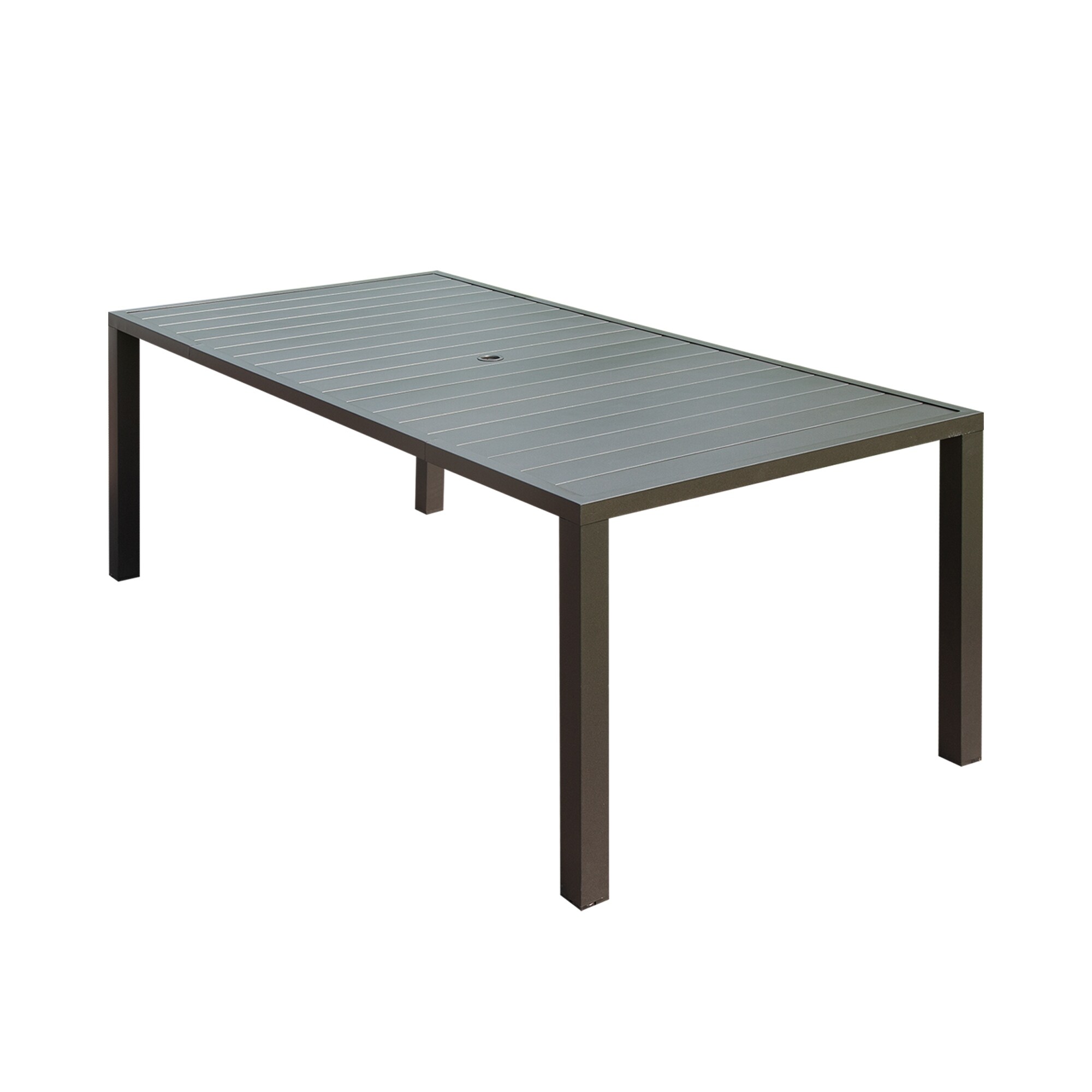 Clihome Outdoor Dining Table for 8 Person,Square Slatted Metal Patio Table with Umbrella Hole,