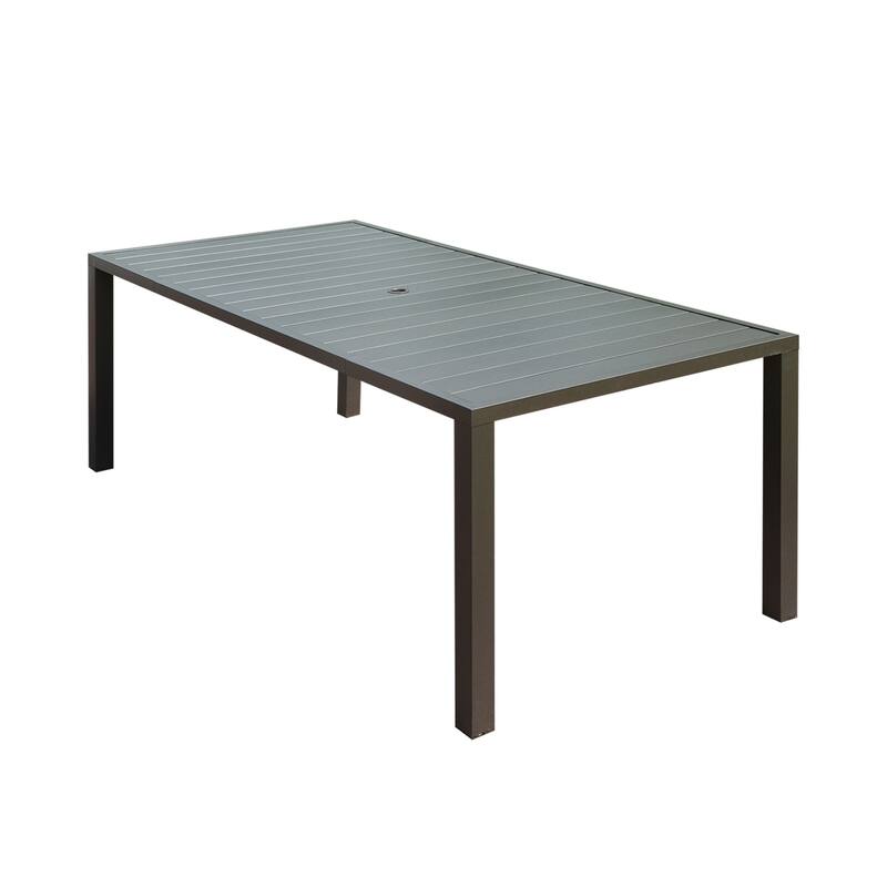 Outdoor Dining Table for 8 Person,Square Slatted Metal Patio Table for Deck Garden Lawn Backyard Use with Umbrella Hole, Brown