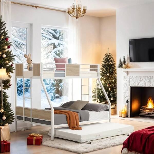 slide 2 of 6, Twin Over Twin Bunk Bed with Built-in Desk, White