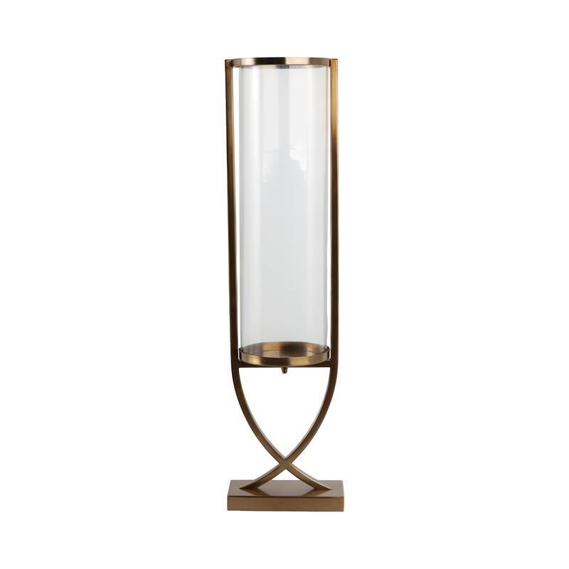 Modern Glass Pillar Candle Holder Decorative Lantern with Steel Frame