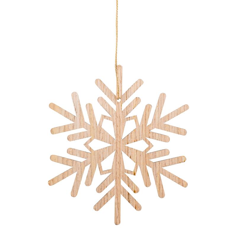 Snowflake Cut-Out Natural Wood Christmas Ornaments - 4.75" - Set of 6