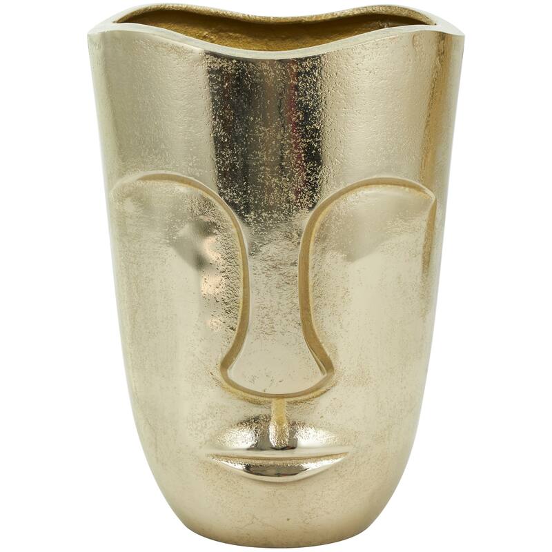 Gold Aluminum Metal Face Decorative Vase with Abstract Details (Set of 2)