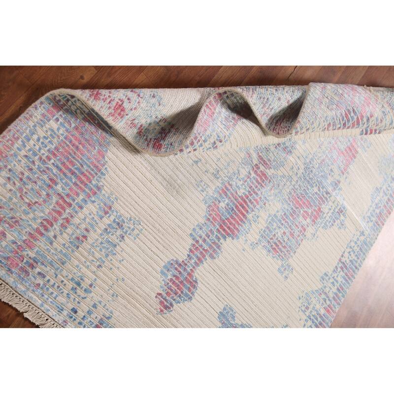 Abstract Accent Rug Hand-Knotted Striped Wool Carpet - 3'11"x 5'6"