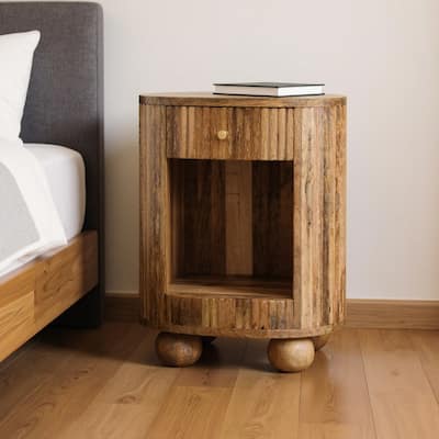 HomeRoots 23" Natural Solid Wood Oval Ribbed Texture One Drawer Nightstand