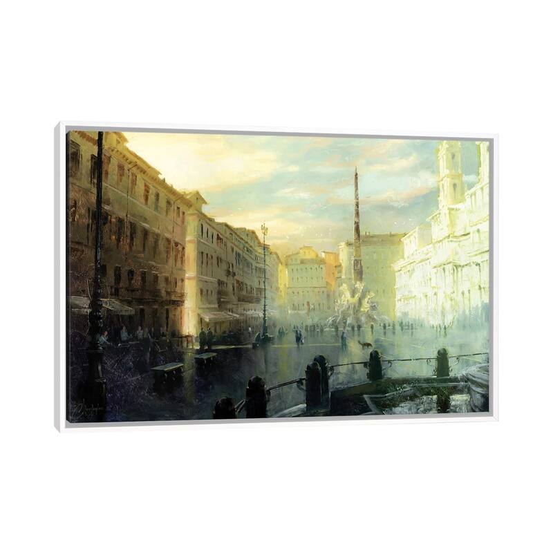 iCanvas "Rome - Piazza Navona At Dawn Full Size" by Christopher Clark Framed - White - 26x40