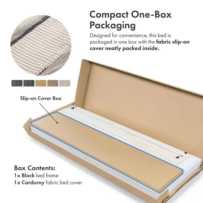 Furniture of America Modern Corduroy Queen Size Platform Bed, No Box Spring Needed