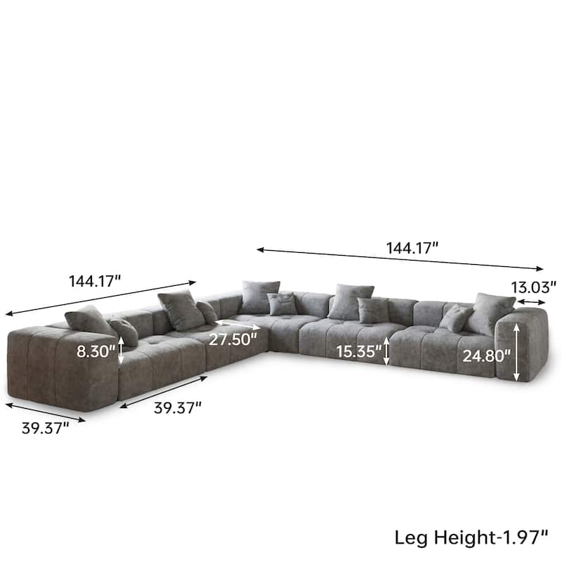 144'' W Extra Large Linen Corner Sectional Sofa Couch for Living Room Set