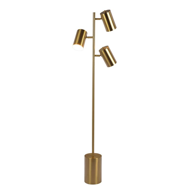 Harmony Brassed Gold Floor Lamp with Rotary Switch Triple Spots Metal Block Base