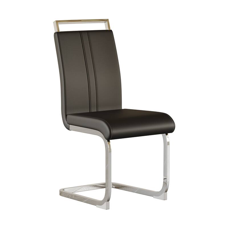 Modern Style Faux Leather High Back Dining Chairs Set of 2 with Metal Legs for Dining Room