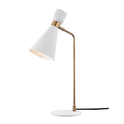 Mitzi by Hudson Valley Willa 1-light Aged Brass and White Table Lamp, White Metal