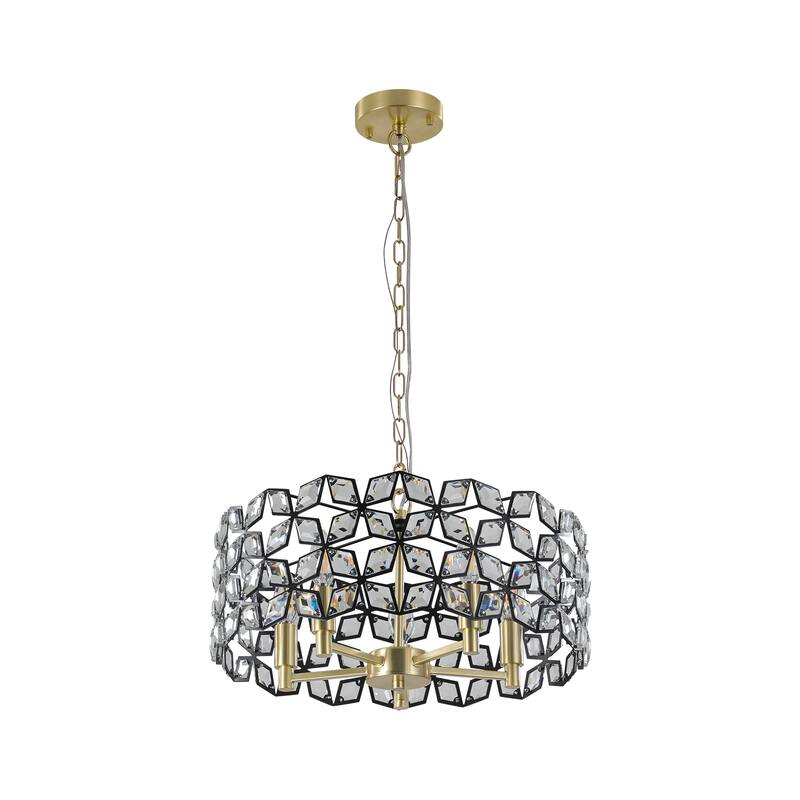 Anmytek 19" 5-Light Geometric Crystal Chandelier BlackGold Round Pendant Light - 19 Inch