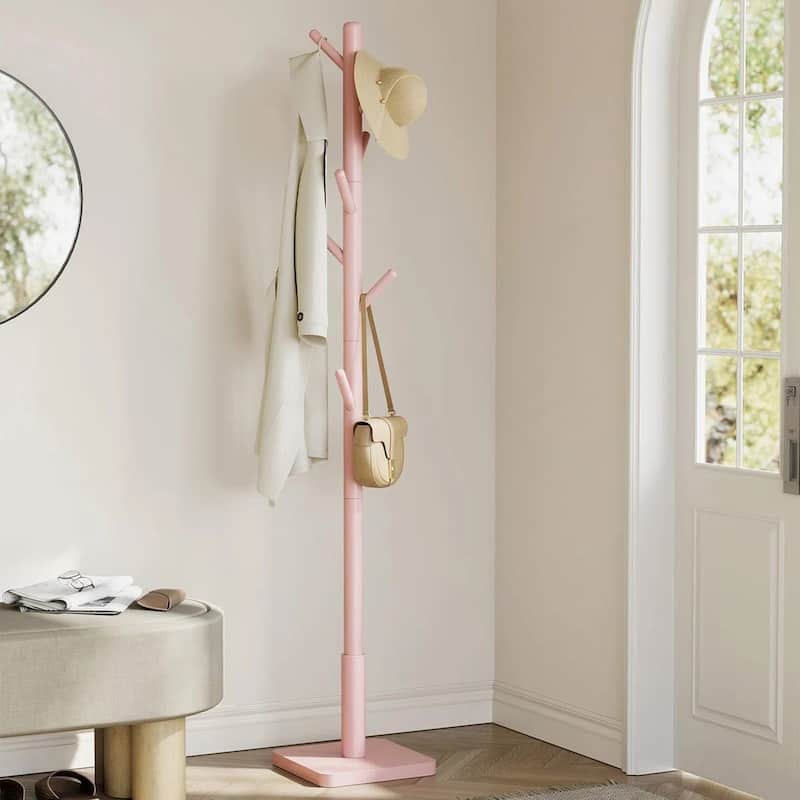 68.9" Solid Wood Coat Rack with 7 Pegs Modern Hall Tree for Entryway or Living Room - 68.9'' H x 15'' W x 15'' D