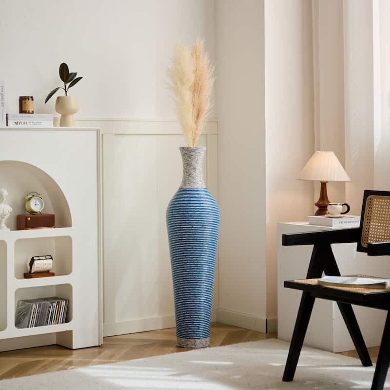 39-Inch Tall Standing Designer Floor Vase- Durable Artificial Rattan - Elegant Two-Ideal Decor Accent