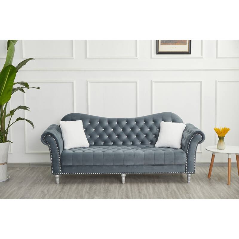 Velvet Rolled Arm Chesterfield Sofa