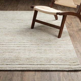 Thalia Scandinavian Textured Stripes Beige/ Ivory PET Yarn Area Rug