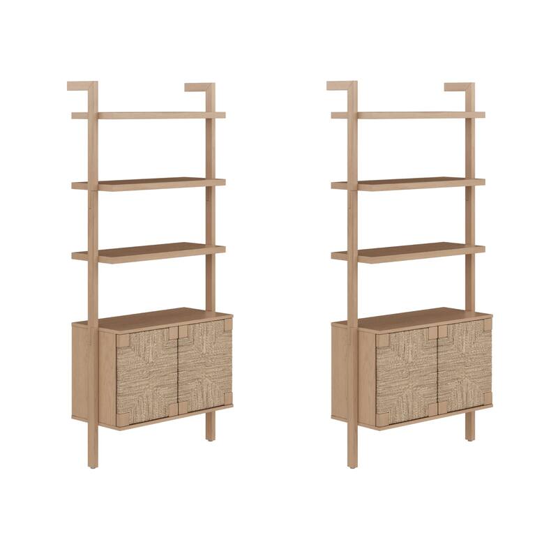 Beacon 3-Shelf Bookcase with Seagrass Cabinet, Solid Wood Bookshelf with Storage with Solid Wood Frame
