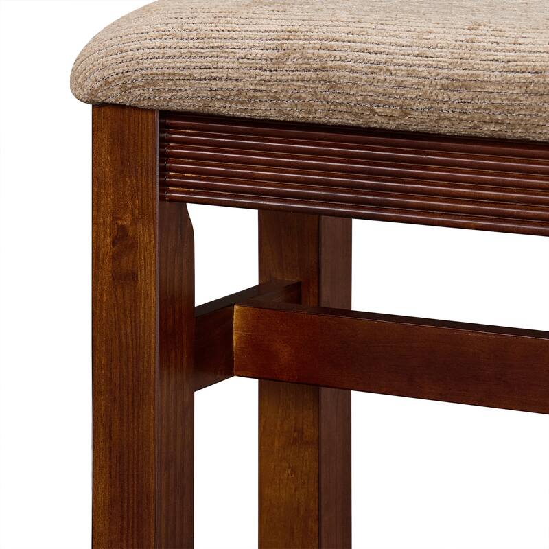 Fluted Counter Height Bar Table Set for 2, Dining Table with Fabric Upholstered Bar Stool with Solid Wood Legs