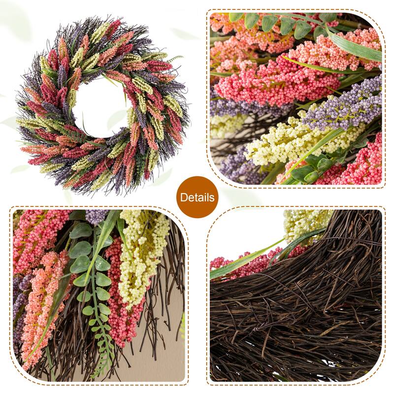 Glitzhome Pink, Purple & Yellow Mixed Heather Wreath Teardrop Garland