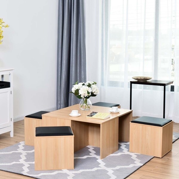 Costway 5 Pcs Wood Coffee Table Set Living Room 4 Costway 5 Pcs Wood Coffee Table Set Living Room 4 Storage Ottoman Stool