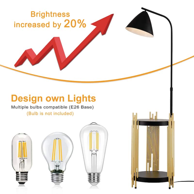 Industrial Tall Floor Lamp with Shelves and Metal Lampshade