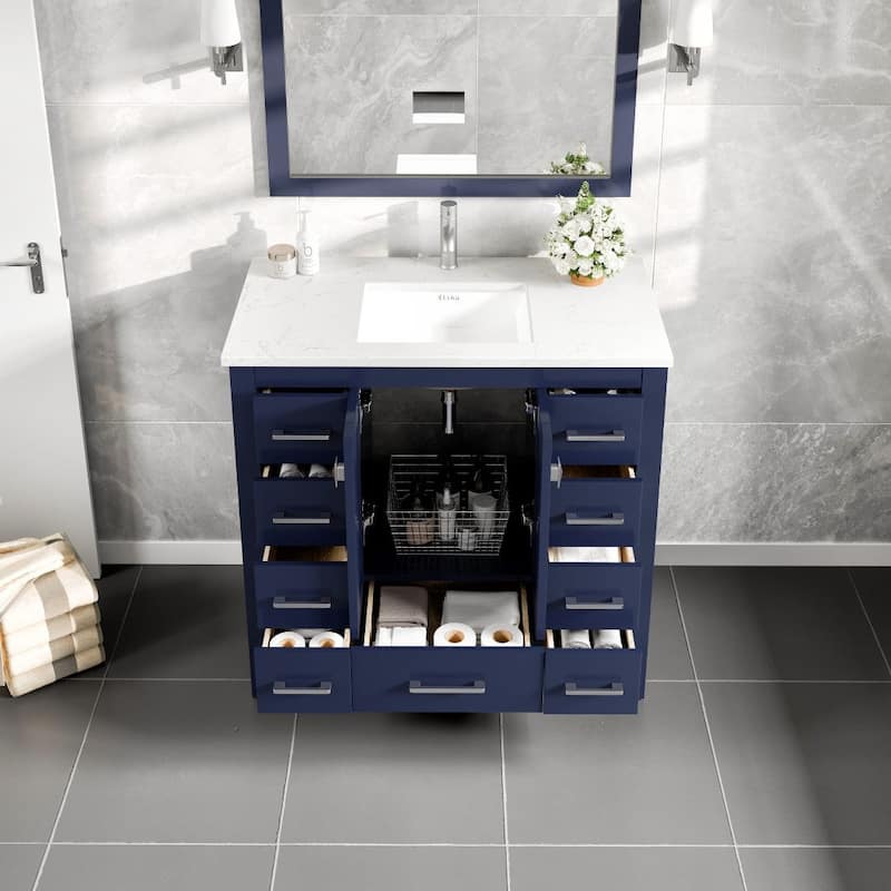 Eviva Hampton 36"W x 18"D Bath Vanity with Carrara Quartz Top