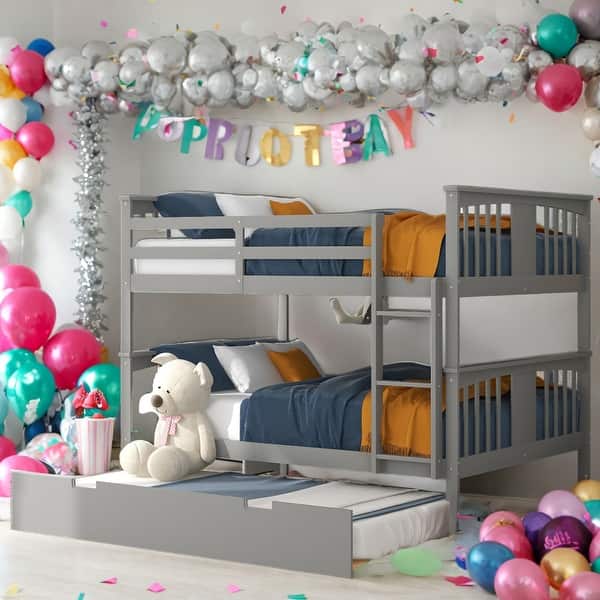 slide 2 of 37, Full over Full Bunk Bed with Twin Size Trundle and Ladder for Bedroom Grey