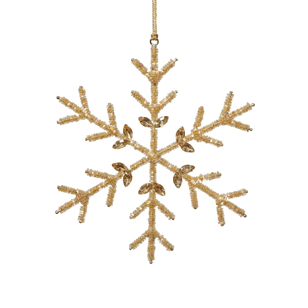Golden Beaded Snowflake Christmas Hanging Ornaments, Set of 12, 8"