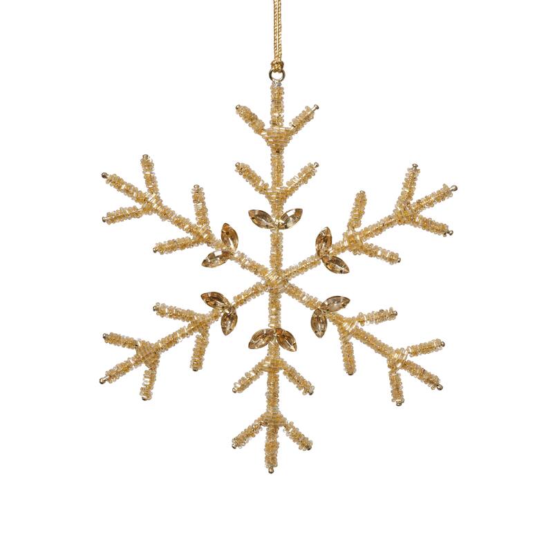 Golden Beaded Snowflake Christmas Hanging Ornaments, Set of 12, 8"