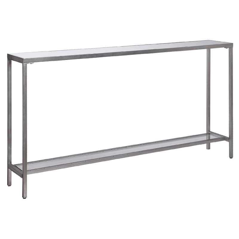 60" silver minimalist console table with a storage shelf