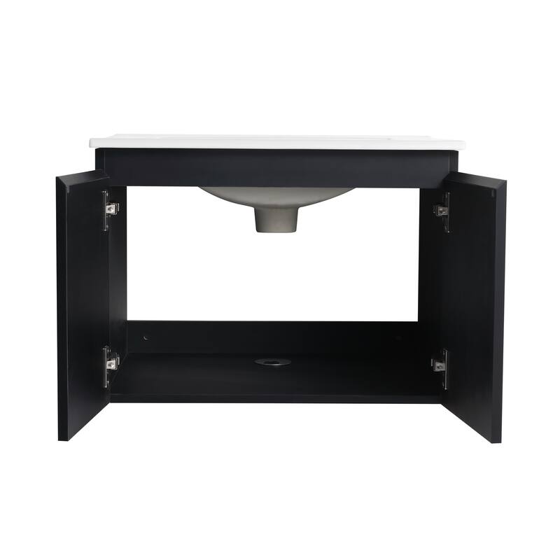 24" Floating Wall-Mounted Bathroom Vanity with Soft-Close Doors, Ceramic Sink, Eco-Friendly Plywood Base