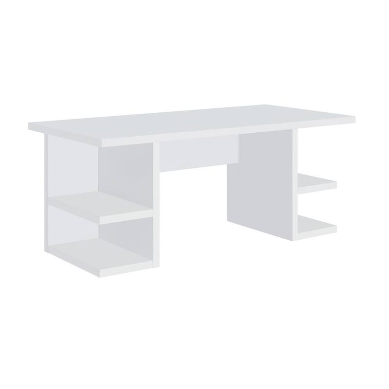 Modern Writing Desk with Shelves - 71 Inch Rectangular Computer Desk, White Finish