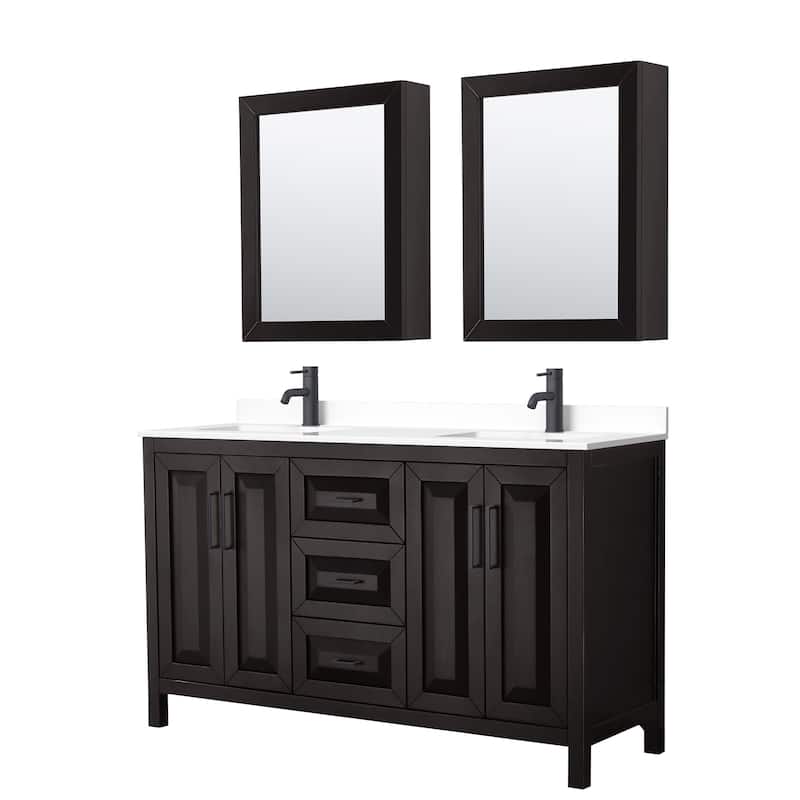 Wyndham Collection Daria 60" Free Standing Double Basin Vanity Set - Dark Espresso / White Cultured Marble Top / Matte