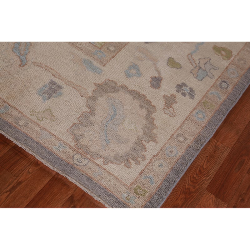 Hand Knotted Oriental 100% Wool Carpet Transitional All-Over Greys & Charcoal Oushak Area Rug - 9' 5'' X 8' 2''