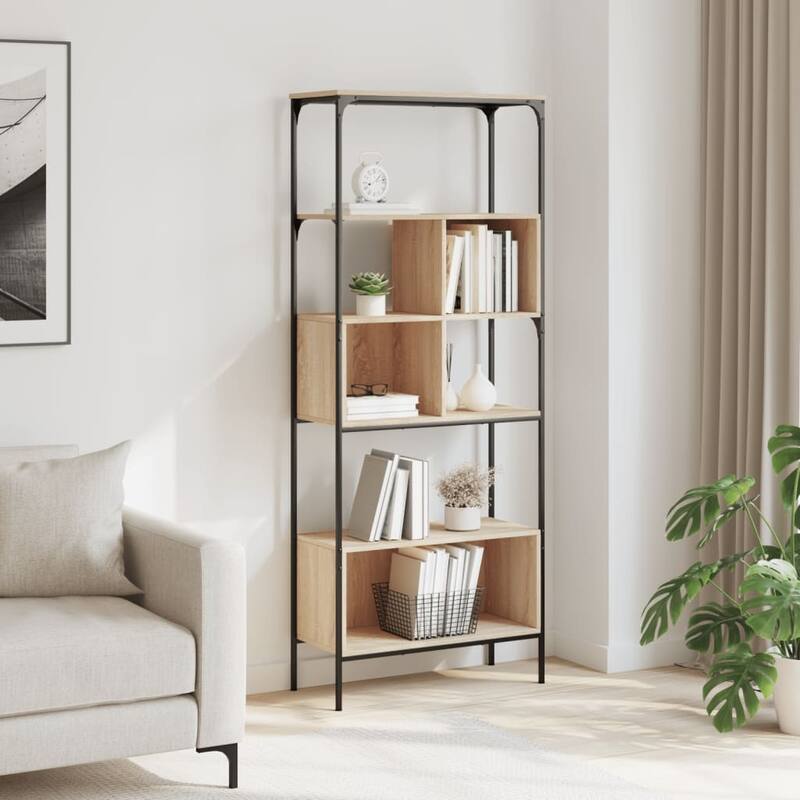 vidaXL Bookcase Sonoma oak Engineered wood, Metal Large Adjustable Feet - 33 x 76 x 74.2 in