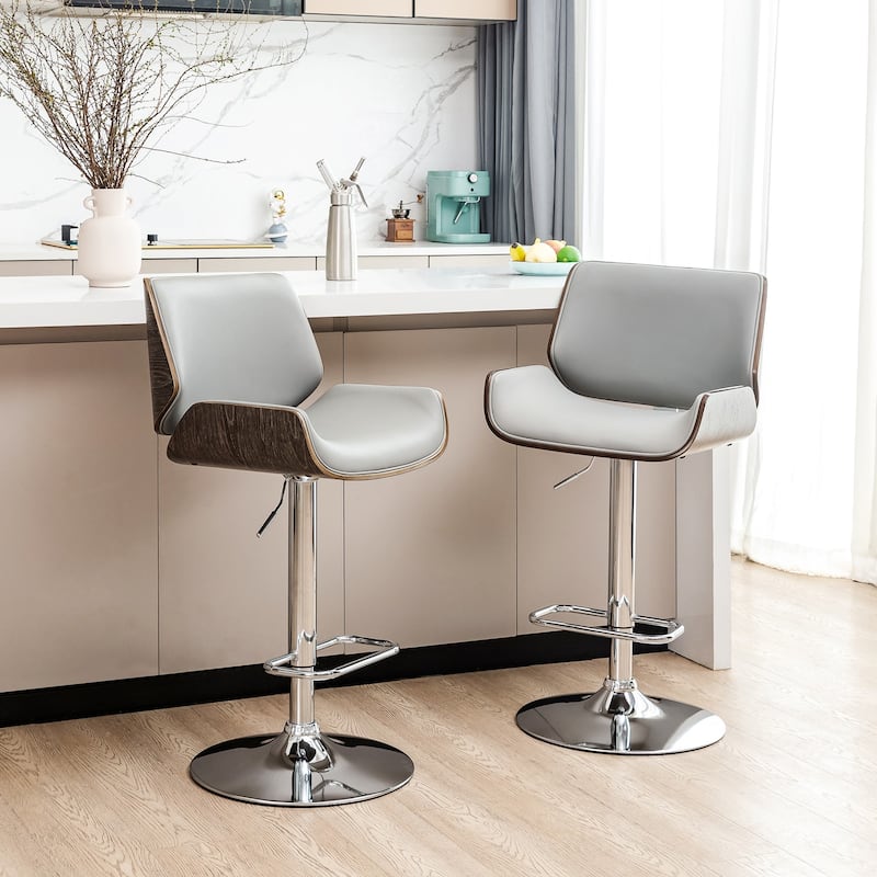 Glitzhome Set of 2 or 4 Modern Height Adjustable Faux Leather Swivel Bar Stools - Set of 2 - Grey