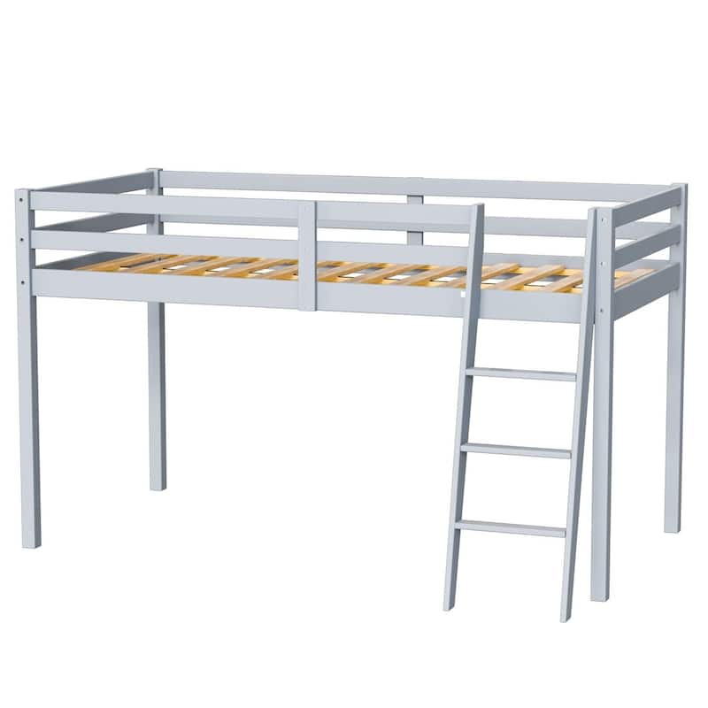 Espresso Wood Junior Loft Bed with Stairs for Adults, Kids and Young Teens