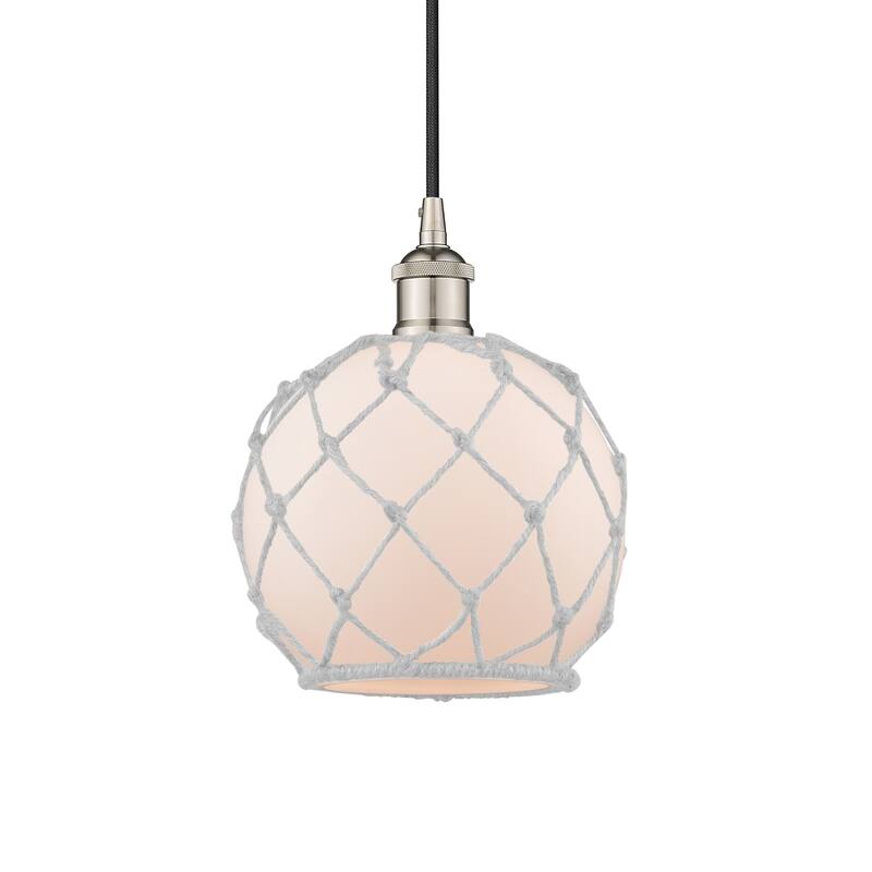 Innovations Lighting 616-1P-11-8 Farmhouse Pendant Farmhouse 8" Wide - Polished Nickel / White Glass / White Rope