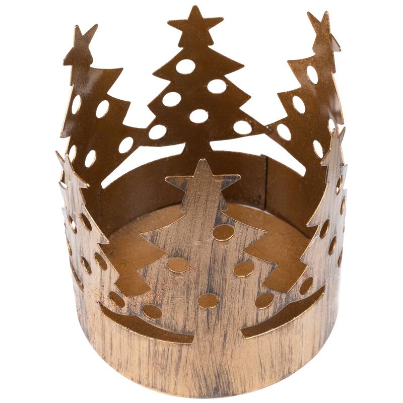 Christmas Tree Pillar Candle Holders - 3.75" - Bronze - Set of 4