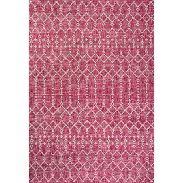 JONATHAN Y Trebol Moroccan Geometric Textured Weave Indoor/Outdoor Area Rug - 3 X 5 - Fuchsia/Light Gray