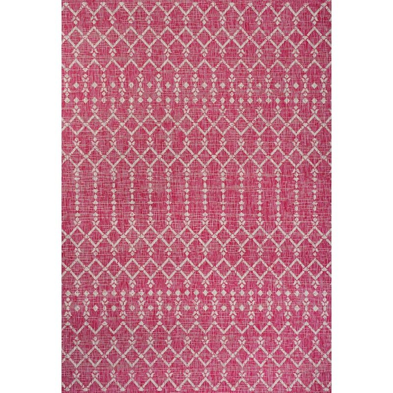 JONATHAN Y Trebol Moroccan Geometric Textured Weave Indoor/Outdoor Area Rug - 5 X 8 - Fuchsia/Light Gray
